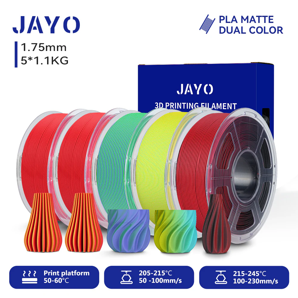 JAYO Dual Color Matte PLA 3D Printer Filament 1.75mm, Matte Yellow-Red PLA 1.1kg Spool (2.4lbs), Dimensional Accuracy +/- 0.02 mm - Image 2