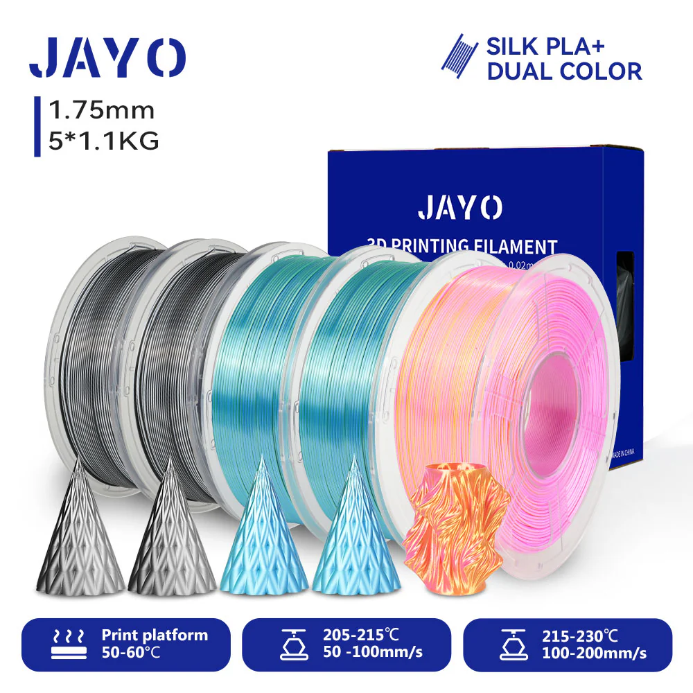 JAYO 3D Silk Pla Plus/ Dual/Triple Colors SILK 3D Printer Filament 1.75mm SILK Rabinbow 1.1kg/roll 3D Printing Materials 5 Rolls - Image 10