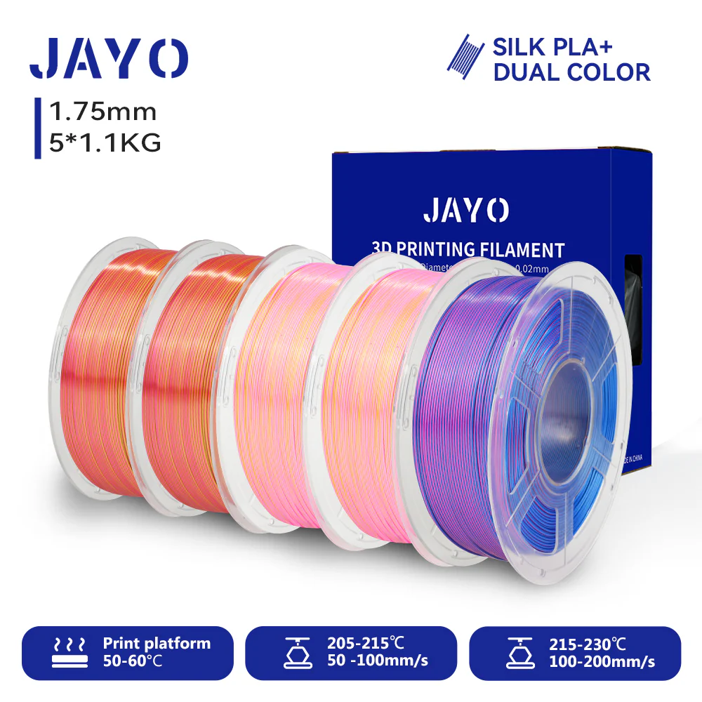 JAYO 3D Silk Pla Plus/ Dual/Triple Colors SILK 3D Printer Filament 1.75mm SILK Rabinbow 1.1kg/roll 3D Printing Materials 5 Rolls - Image 11