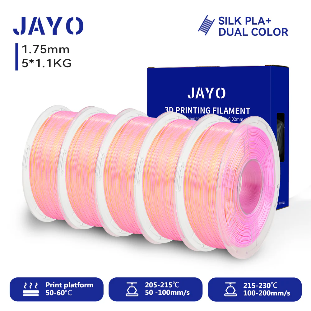 JAYO 3D Silk Pla Plus/ Dual/Triple Colors SILK 3D Printer Filament 1.75mm SILK Rabinbow 1.1kg/roll 3D Printing Materials 5 Rolls - Image 13