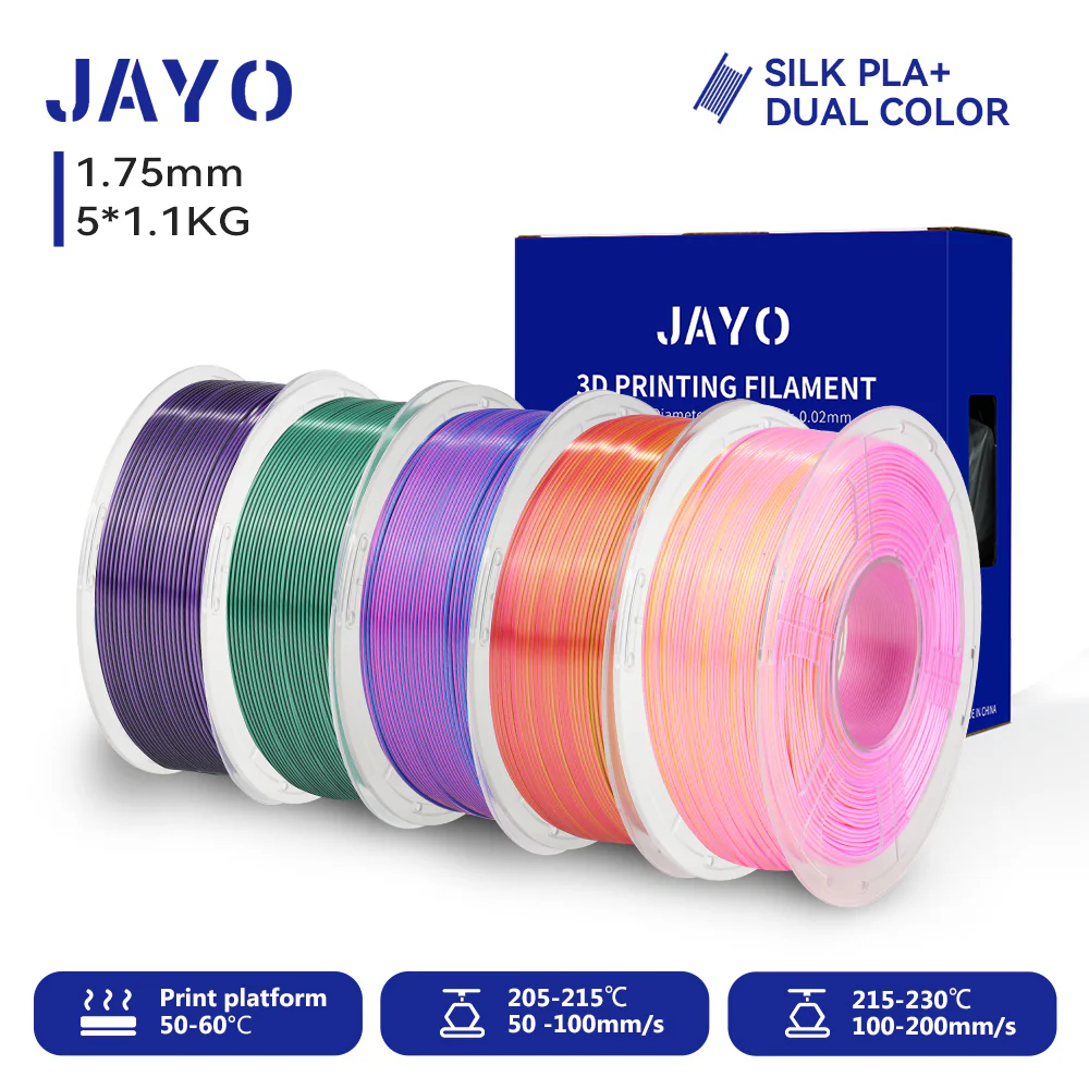 JAYO 3D Silk Pla Plus/ Dual/Triple Colors SILK 3D Printer Filament 1.75mm SILK Rabinbow 1.1kg/roll 3D Printing Materials 5 Rolls - Image 17