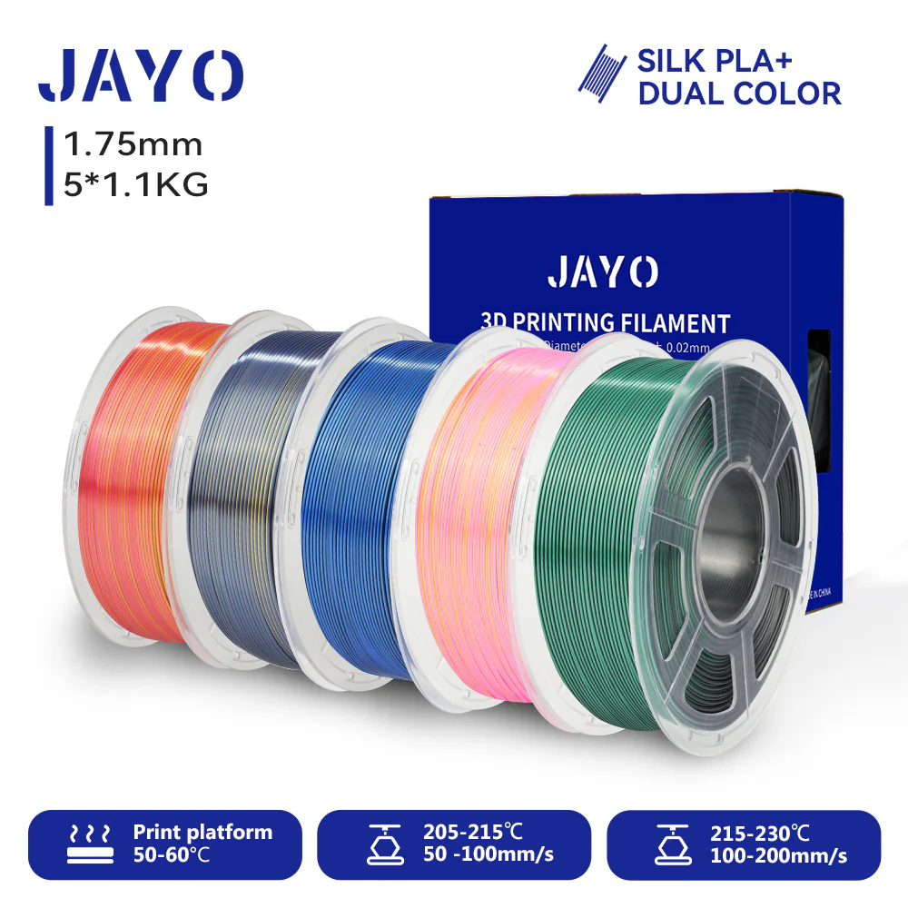 JAYO 3D Silk Pla Plus/ Dual/Triple Colors SILK 3D Printer Filament 1.75mm SILK Rabinbow 1.1kg/roll 3D Printing Materials 5 Rolls - Image 18