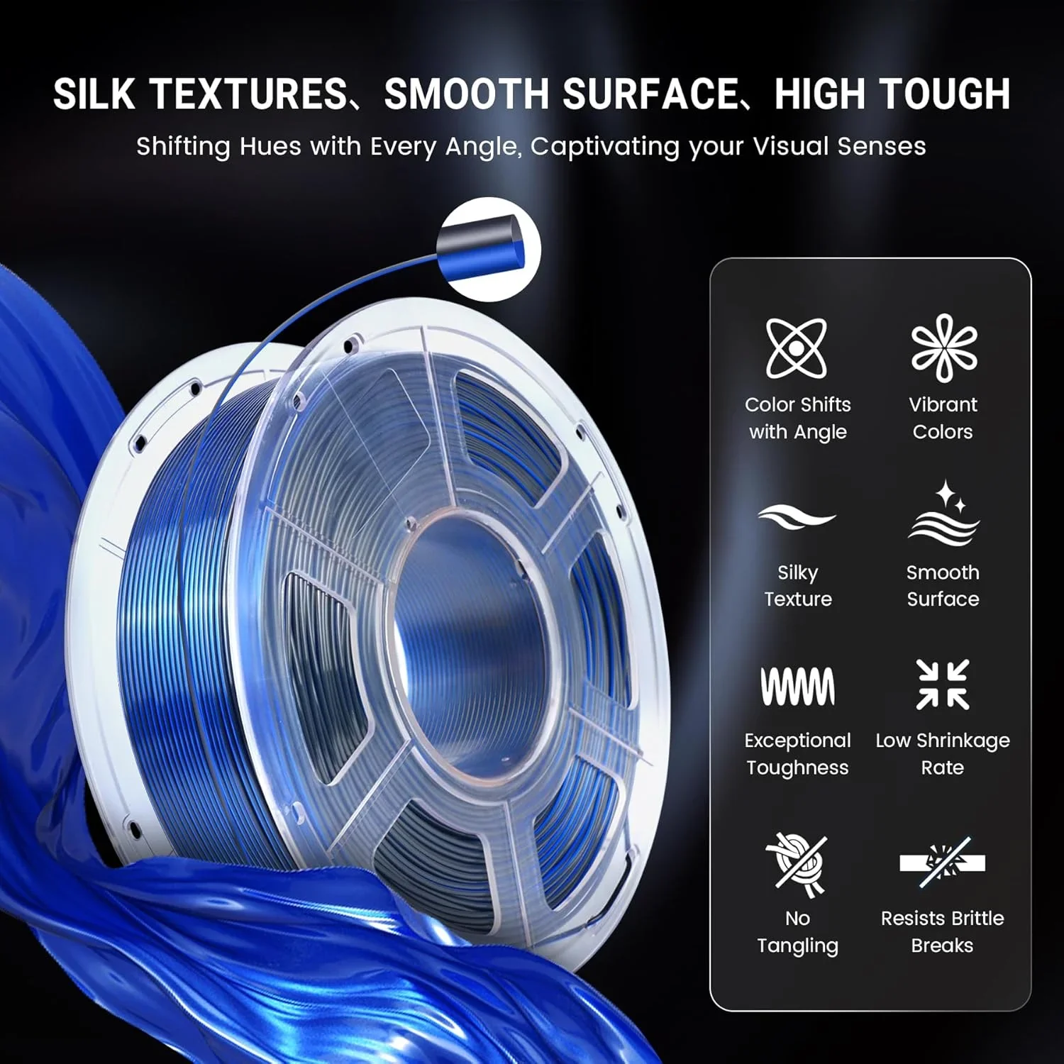 JAYO 3D Silk Pla Plus/ Dual/Triple Colors SILK 3D Printer Filament 1.75mm SILK Rabinbow 1.1kg/roll 3D Printing Materials 5 Rolls - Image 2