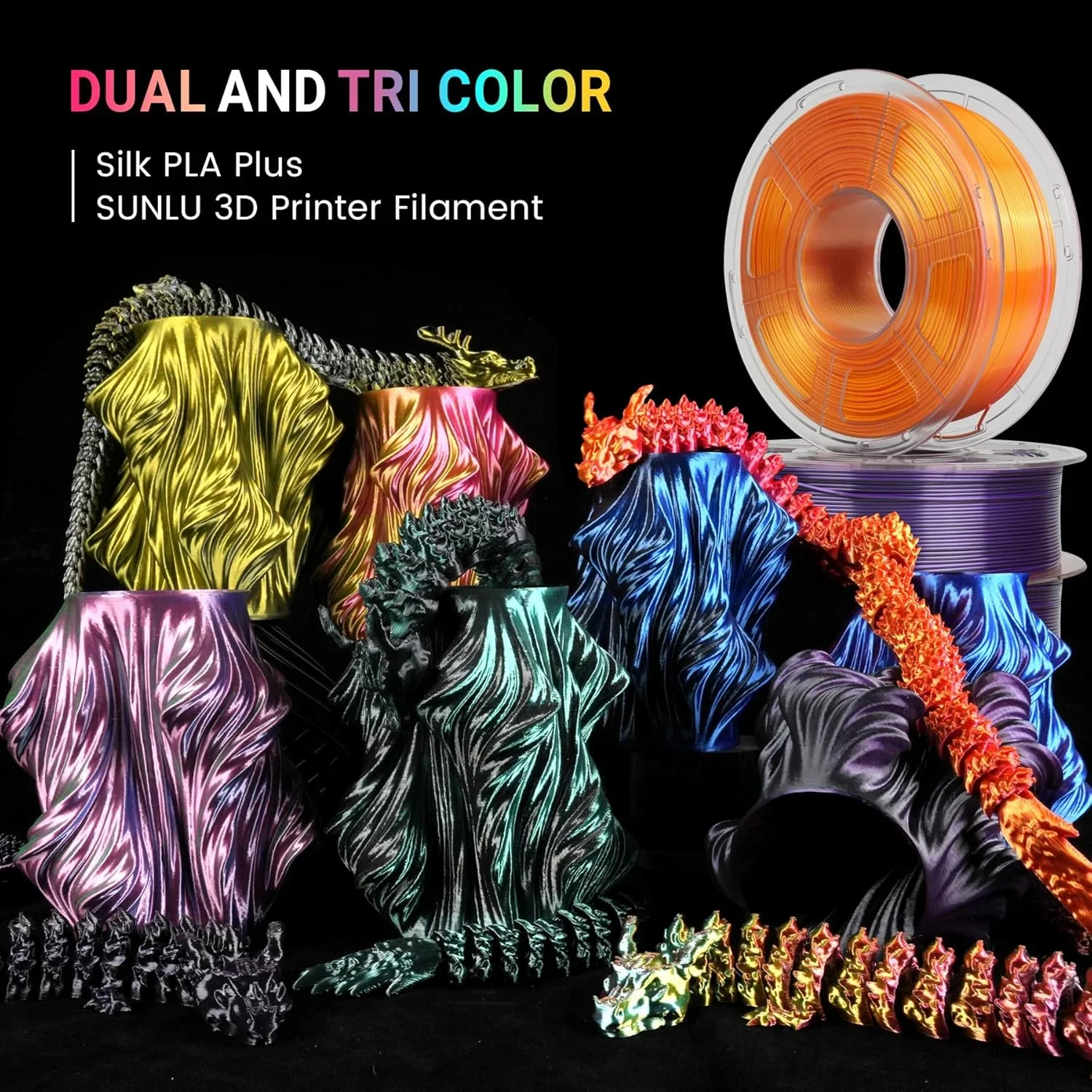 JAYO 3D Silk Pla Plus/ Dual/Triple Colors SILK 3D Printer Filament 1.75mm SILK Rabinbow 1.1kg/roll 3D Printing Materials 5 Rolls - Image 3