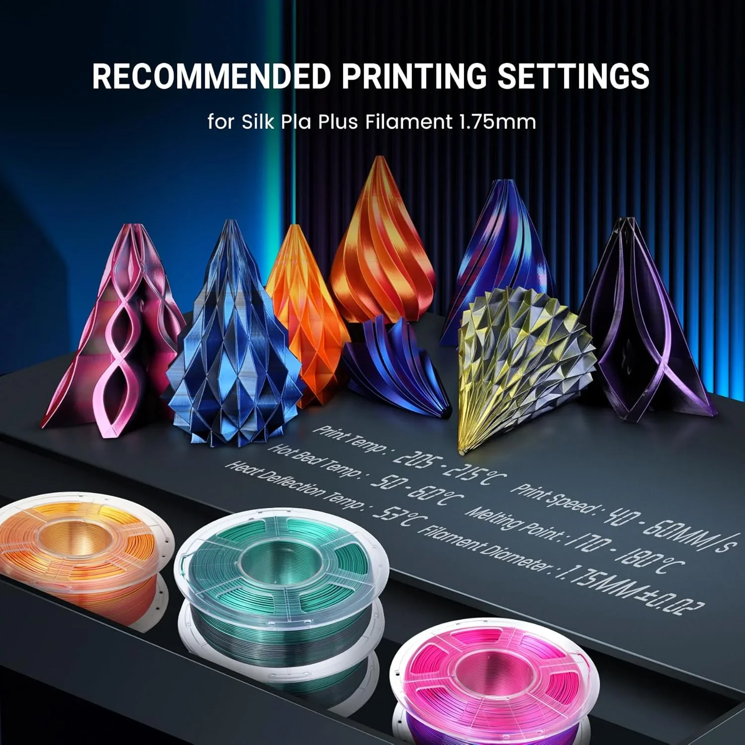 JAYO 3D Silk Pla Plus/ Dual/Triple Colors SILK 3D Printer Filament 1.75mm SILK Rabinbow 1.1kg/roll 3D Printing Materials 5 Rolls - Image 4