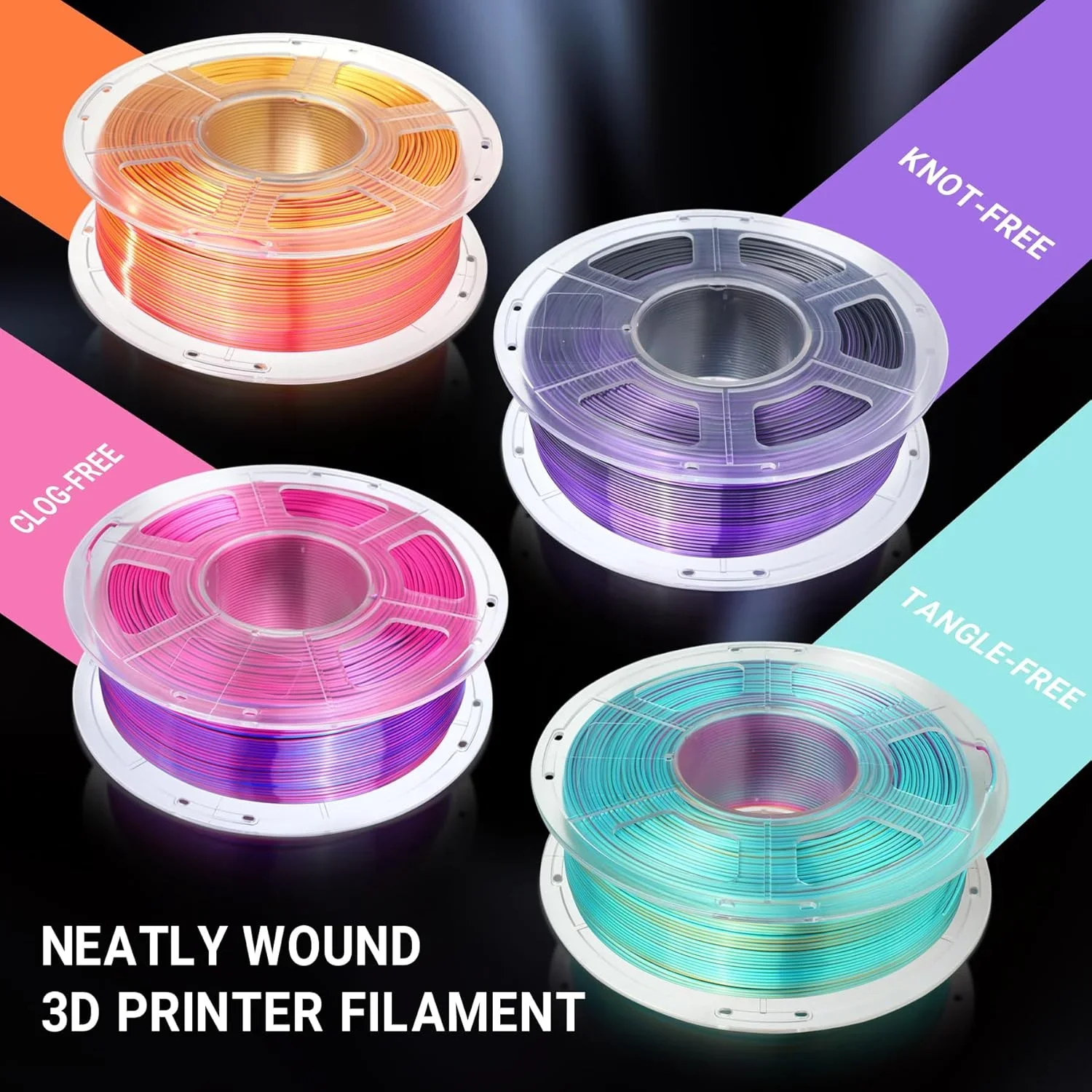 JAYO 3D Silk Pla Plus/ Dual/Triple Colors SILK 3D Printer Filament 1.75mm SILK Rabinbow 1.1kg/roll 3D Printing Materials 5 Rolls - Image 5