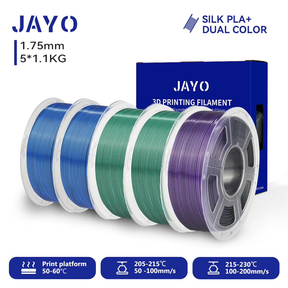 JAYO 3D Silk Pla Plus/ Dual/Triple Colors SILK 3D Printer Filament 1.75mm SILK Rabinbow 1.1kg/roll 3D Printing Materials 5 Rolls - Image 9